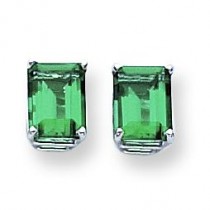 Mount St Helens Diamond Emerald Stud Earring in 14k White Gold 
