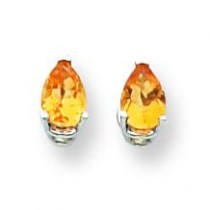 Citrine Diamond Pear Stud Earring in 14k White Gold 