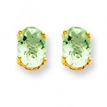 Oval Green Amethyst Earring in 14k Yellow Gold