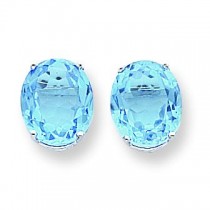 Blue Topaz Diamond Oval Stud Earring in 14k White Gold 