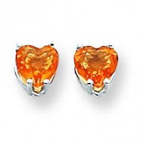 Citrine Diamond Heart Stud Earring in 14k White Gold 