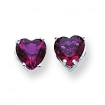 Rhodalite Garnet Diamond Heart Stud Earring in 14k White Gold 