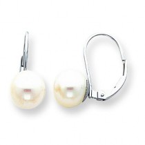 Pearl Leverback Earrings in 14k White Gold