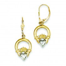 Claddagh Leverback Earrings in 14k Two-tone Gold