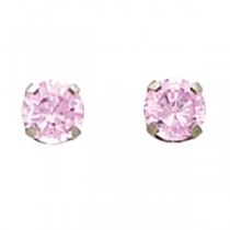 Pink CZ Piercing Earrings in 14k White Gold