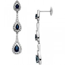 Blue Sapphire Diamond Earrings in 14k White Gold (0.375 Ct. tw.) (0.375 Ct. tw.)