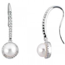 Pearl Diamond Earrings in 14k White Gold (0.375 Ct. tw.)