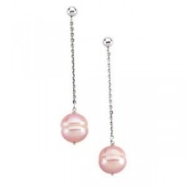Pink Circle Pearl Earrings in 14k White Gold