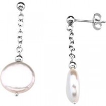 White Coin Pearl Earrings in Sterling Silver