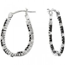 Black Spinel Diamond Hoop Earrings in Sterling Silver (0.1 Ct. tw.) (0.1 Ct. tw.)