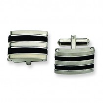 Black Rubber Cuff Links in Stainless Steel