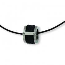 Leather Accent Necklace in Stainless Steel