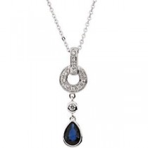 Blue Sapphire Diamond Necklace in 14k White Gold (0.08 Ct. tw.) (0.08 Ct. tw.)