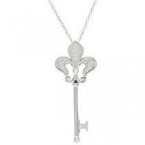 Diamond Fleur De Lis Key Necklace in Sterling Silver (0.2 Ct. tw.) (0.2 Ct. tw.)