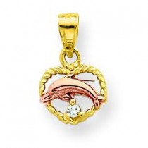 Dolphin Heart Charm in 10k Yellow Gold