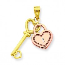 Heart Key Charm in 10k Two-tone Gold