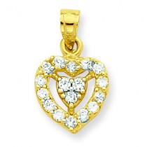 CZ Double Heart Charm in 10k Yellow Gold