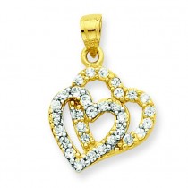 CZ Double Heart Pendant in 10k Yellow Gold