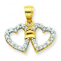CZ Double Heart Pendant in 10k Yellow Gold