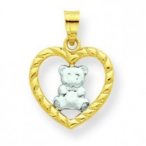 Teddy Bear Heart Charm in 10k Yellow Gold