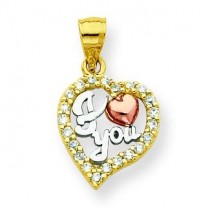 I Love You CZ Heart Pendant in 10k Two-tone Gold