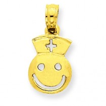 Smiley Face Nurse Hat Pendant in 14k Yellow Gold