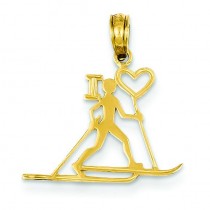 I Heart Skiing Pendant in 14k Yellow Gold
