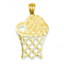 Basketball In Hoop Diamond Cut Pendant in 14k Yellow Gold