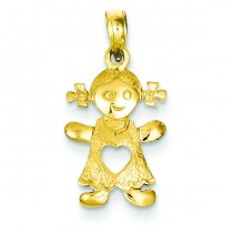 Playful Girl Cut Out Heart Pendant in 14k Yellow Gold