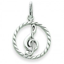 Treble Clef In Circle Charm in 14k White Gold