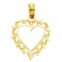 Lace Trimmed Heart Pendant in 14k Yellow Gold