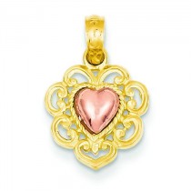 Heart Lace Fringe Pendant in 14k Yellow Gold