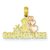 Number One Godmother Triple Hearts Pendant in 14k Yellow Gold