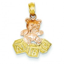 Teddy Bear ABC Blocks Pendant in 14k Two-tone Gold