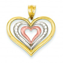 Rose Diamond Cut Heart Pendant in 14k Tri-color Gold