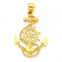 Large Anchor Wheel Pendant in 14k Yellow Gold