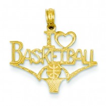 I Heart Basketball Ball Net Pendant in 14k Yellow Gold