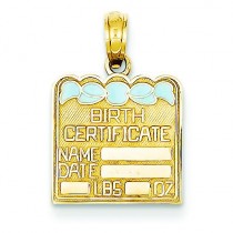 Blue Birth Certificate Pendant in 14k Yellow Gold