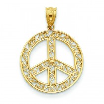 Filigree Peace Sign Pendant in 14k Yellow Gold