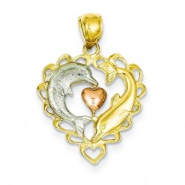 Dolphins In Heart Pendant in 14k Two-tone Gold