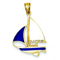 Blue White Sailboat Pendant in 14k Yellow Gold