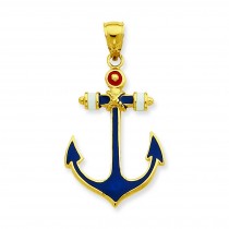 Red White Blue Anchor Pendant in 14k Yellow Gold