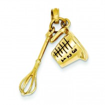 Black Measuring Cup Whisk Pendant in 14k Yellow Gold