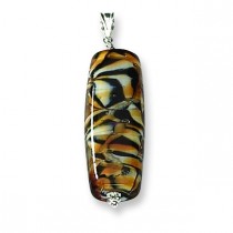 Oblong Tiger Murano Glass Pendant in Sterling Silver