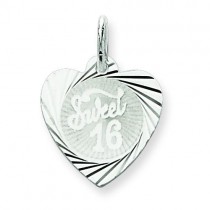 Sweet Sixteen Heart Disc Charm in Sterling Silver