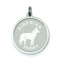 Siberian Husky Disc Charm in Sterling Silver