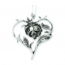 Antiqued Rose Heart Pendant in Sterling Silver