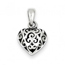 Antique Puff Heart Pendant in Sterling Silver