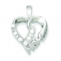 CZ Heart Mom Pendant in Sterling Silver