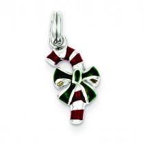 Enamel Candy Cane Charm in Sterling Silver